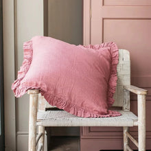 Load image into Gallery viewer, Olivia Large Linen Ruffle Cushion in Pomegranate