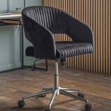 Load image into Gallery viewer, Leia Velvet Swivel Office Chair in Black