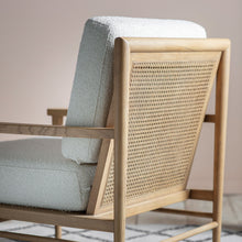 Load image into Gallery viewer, Maimie Solid Oak Armchair in Cream with Rattan