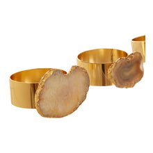 Load image into Gallery viewer, Megan Set of 4 Agate Napkin Rings in Natural And Gold Finish