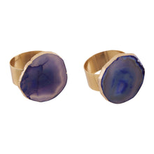 Load image into Gallery viewer, Megan Set Of 4 Agate Napkin Rings in Blue And Gold Finish