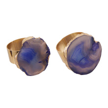Load image into Gallery viewer, Megan Set Of 4 Agate Napkin Rings in Blue And Gold Finish