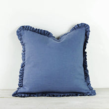 Load image into Gallery viewer, Oli Linen Ruffle Cushion in Blue