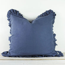 Load image into Gallery viewer, Olivia Large Linen Ruffle Cushion in Blue