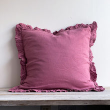 Load image into Gallery viewer, Olivia Large Linen Ruffle Cushion in Pomegranate