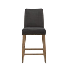 Load image into Gallery viewer, Briley Set of 2 Wooden Bar Stools in Grey Velvet