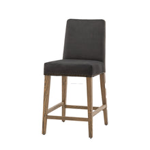 Load image into Gallery viewer, Briley Set of 2 Wooden Bar Stools in Grey Velvet