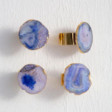 Load image into Gallery viewer, Megan Set Of 4 Agate Napkin Rings in Blue And Gold Finish