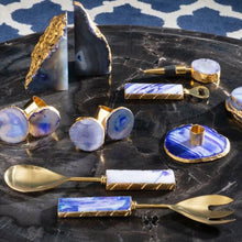 Load image into Gallery viewer, Megan Set Of 4 Agate Napkin Rings in Blue And Gold Finish