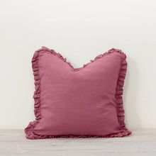 Load image into Gallery viewer, Oli Linen Ruffle Cushion in Pomegranate
