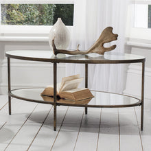 Load image into Gallery viewer, Enya Oval Glass Coffee Table in Aged Bronze
