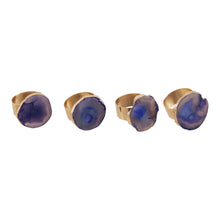 Load image into Gallery viewer, Megan Set Of 4 Agate Napkin Rings in Blue And Gold Finish
