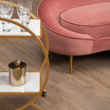 Load image into Gallery viewer, Joanna Round Marble Drinks Trolley in Gold
