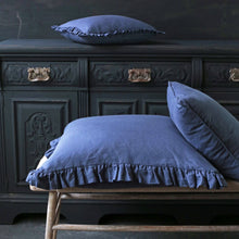 Load image into Gallery viewer, Oli Linen Ruffle Cushion in Blue
