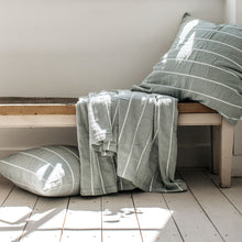 Load image into Gallery viewer, Ebino Cotton Wide Stripe Cushion in Jade And White
