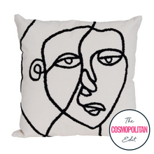 Load image into Gallery viewer, June Embroidered Face Cushion in Black and White
