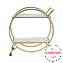 Load image into Gallery viewer, Joanna Round Marble Drinks Trolley in Gold
