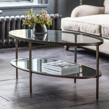 Load image into Gallery viewer, Enya Oval Glass Coffee Table in Aged Bronze
