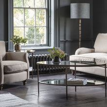 Load image into Gallery viewer, Enya Oval Glass Coffee Table in Aged Bronze
