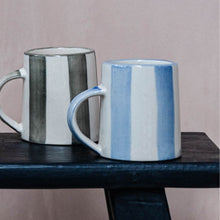 Load image into Gallery viewer, Hand-Painted Washed Stripe Chai Mug in Blue
