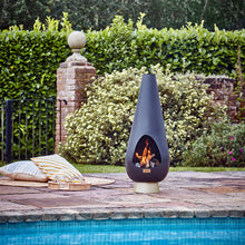 Load image into Gallery viewer, Ivyline Outdoor Leo Fireplace in Matt Black &amp; Antique Gold
