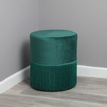 Load image into Gallery viewer, Harley Tassel Velvet Pouffe in Green
