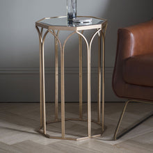 Load image into Gallery viewer, Saffron Glass Side Table in Antique Gold
