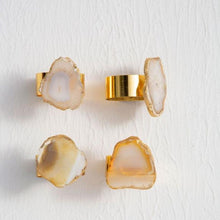 Load image into Gallery viewer, Megan Set of 4 Agate Napkin Rings in Natural And Gold Finish
